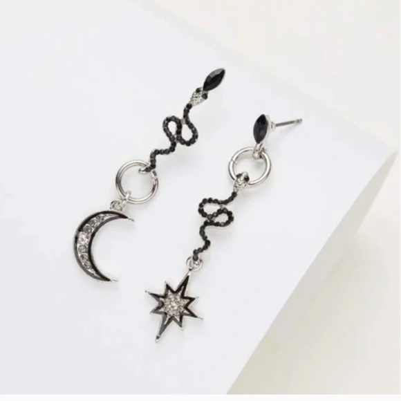 ❤️ FREE Snake Rhinestone Moon Sun Sky Zodiac Chic Hipster Artsy Drop Earrings - Picture 1 of 3
